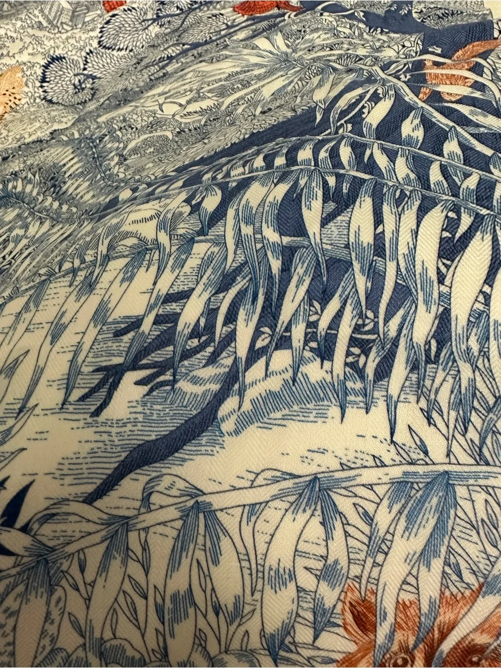 Hermes Blue, White & Green Printed Silk Scarf